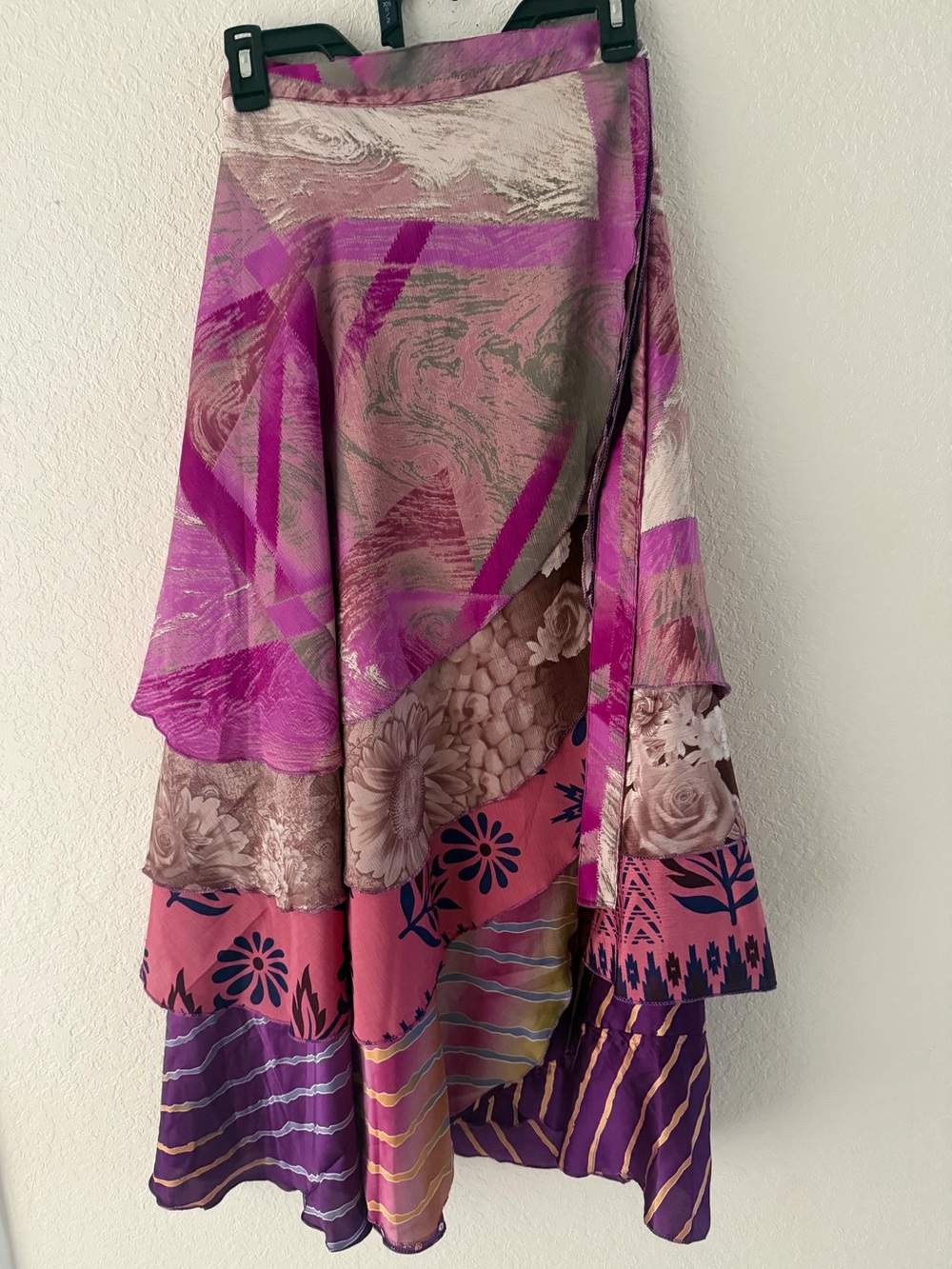 Vintage Silk Blend Sari Wrap Skirt Boho Patchwork Magic Multi Way Maxi 38”